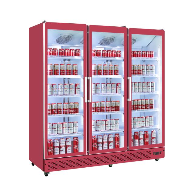 Commercial Beverage Refrigerator with LED Display Triple Glass Door Cooler