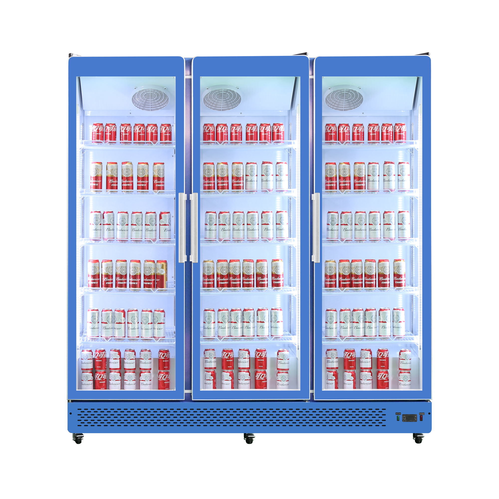 Triple Door Merchandiser Refrigerator for Supermarket Glass Showcase Display
