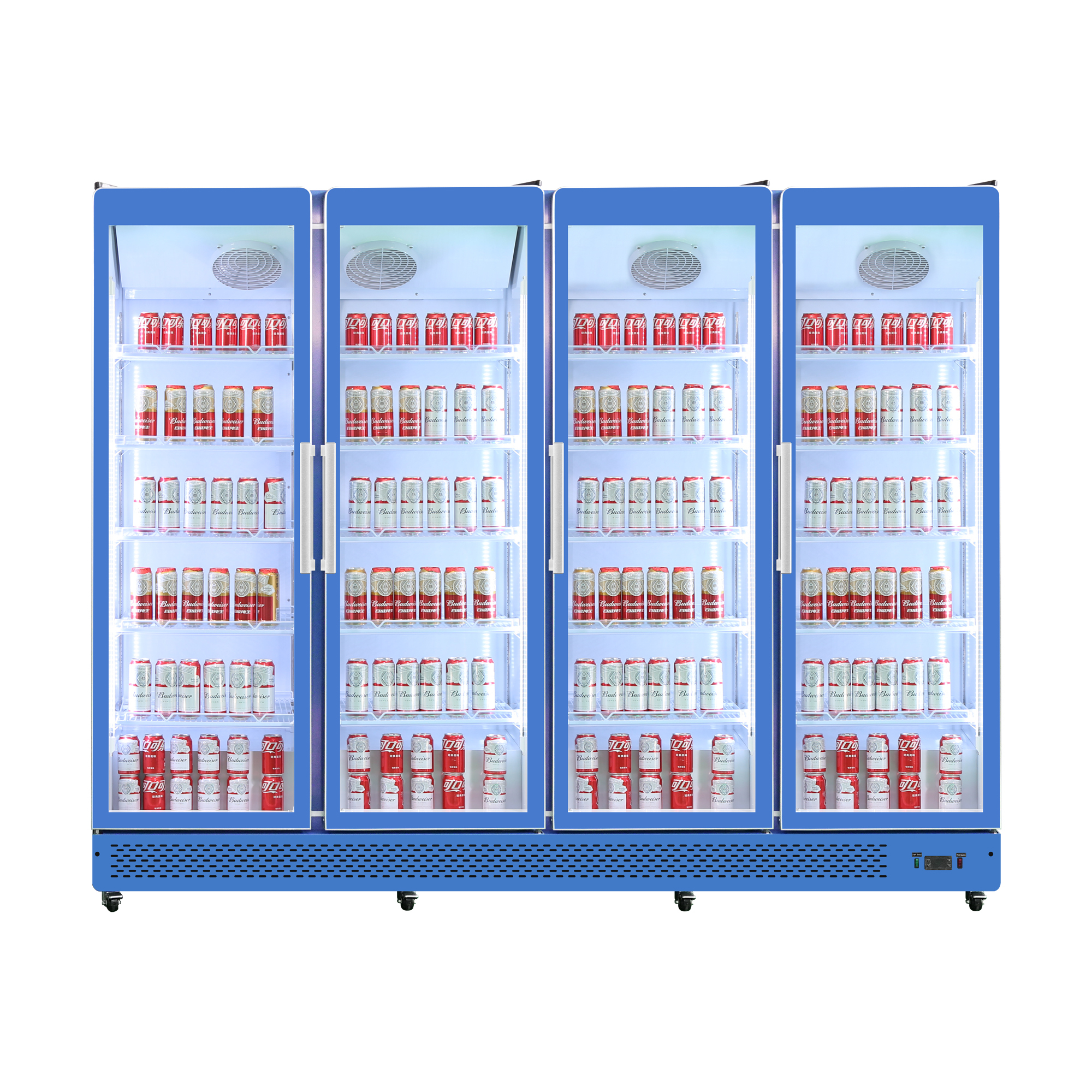 Modern Supermarket Retail Commercial Display Cabinet 4 Door Glass Door Beverage Cooler