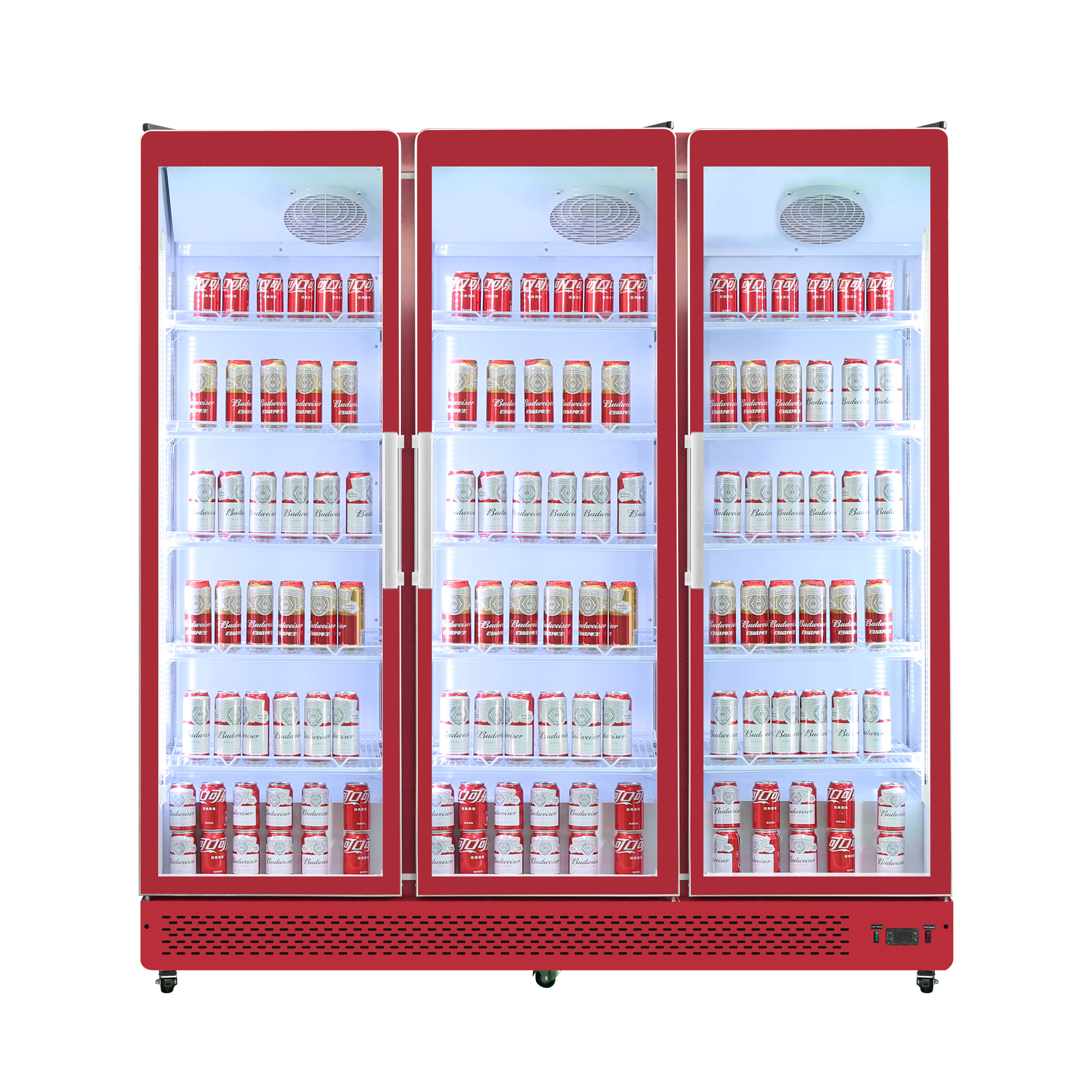 Triple Door Merchandiser Refrigerator for Supermarket Glass Showcase Display