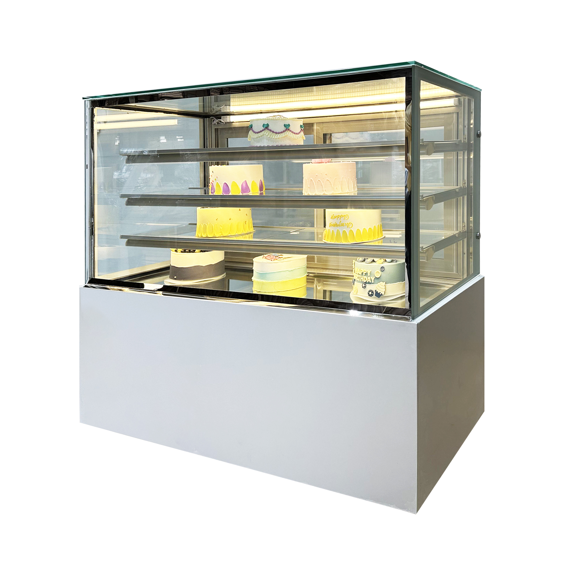 Bakery shops rely on this unit with a dessert fridge for fresh cake display and storage