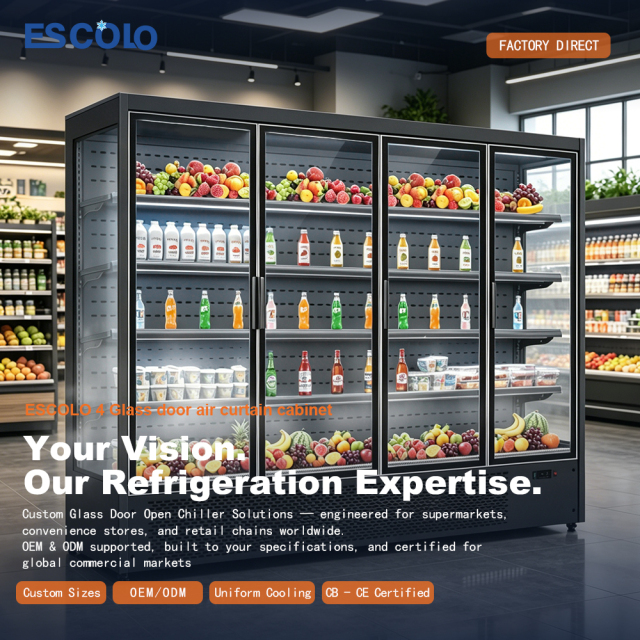 B2B Commercial Four Sliding Glass Door Display Open Chiller Large Capacity for Soft Drink Storage and Showcase