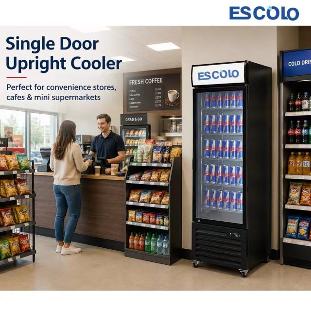 ES-400H Beverage Cooler Fridge with Glass Showcase Display for Retail Stores