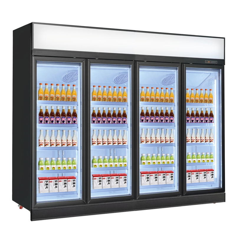 Four Door 2000L Glass Refrigerator Display Showcase Commercial Upright Cooler