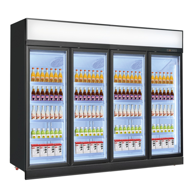 Four Door 2000L Glass Refrigerator Display Showcase Commercial Upright Cooler