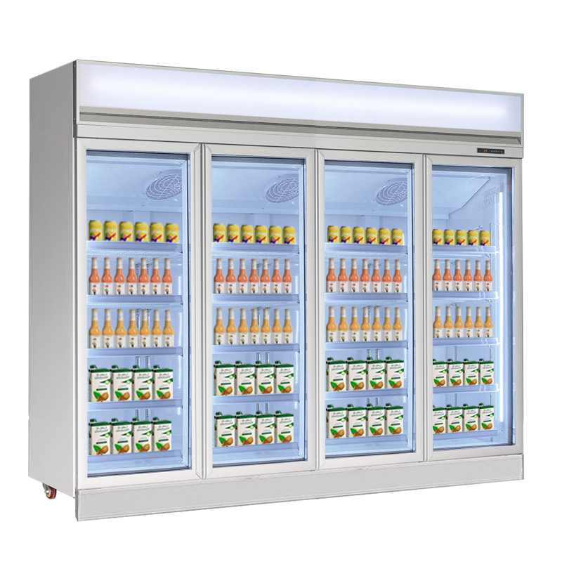 Four Door 2000L Glass Refrigerator Display Showcase Commercial Upright Cooler