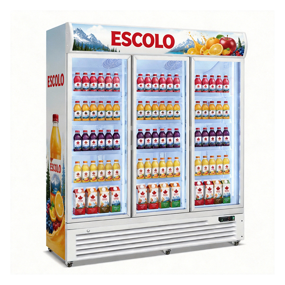 Commercial Upright Beverage Refrigeration Display Unit with Three Glass Doors for Retail Stores