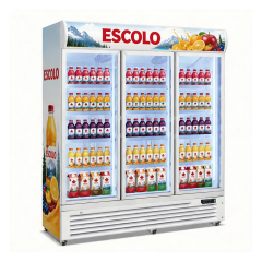 Commercial Upright Beverage Refrigeration Display Unit with Three Glass Doors for Retail Stores