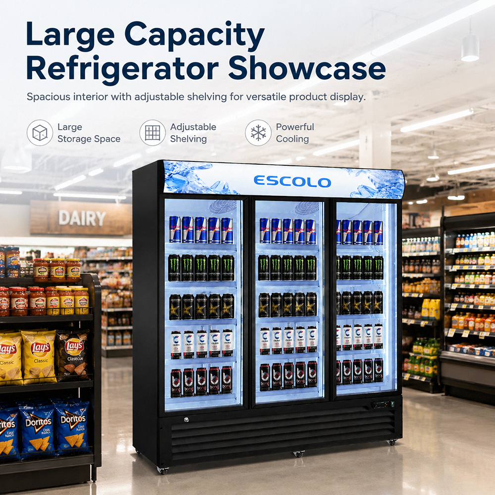 3 Door Beverage Cooler Retail Display Refrigerator – ES-1985HS Lightbox Display Cooler