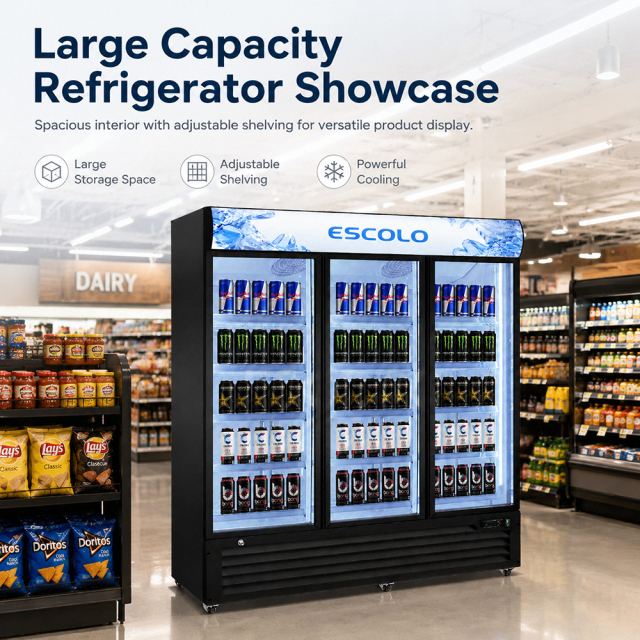 3 Door Beverage Cooler Retail Display Refrigerator – ES-1985HS Lightbox Display Cooler