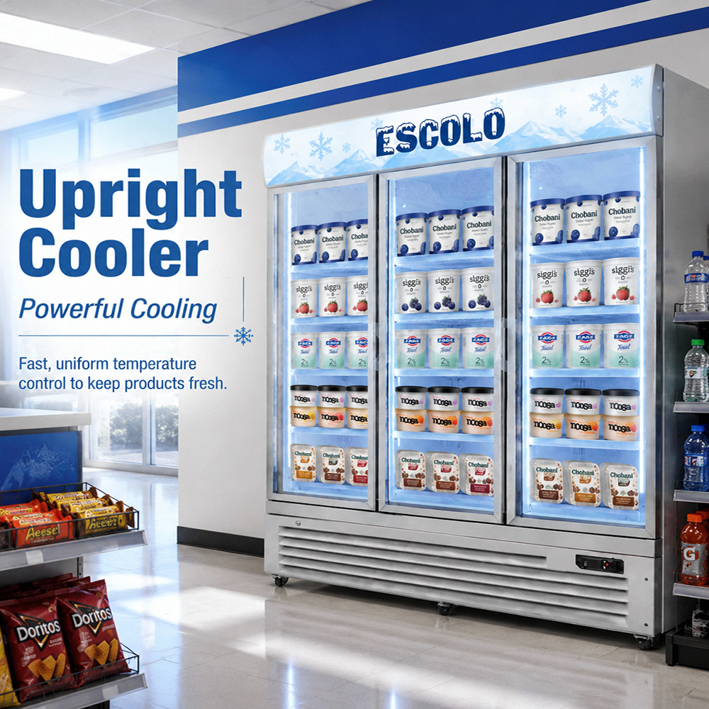 Three Glass Door Beverage Cooler with Fan Cooling and Digital Temperature Control for Supermarket Use