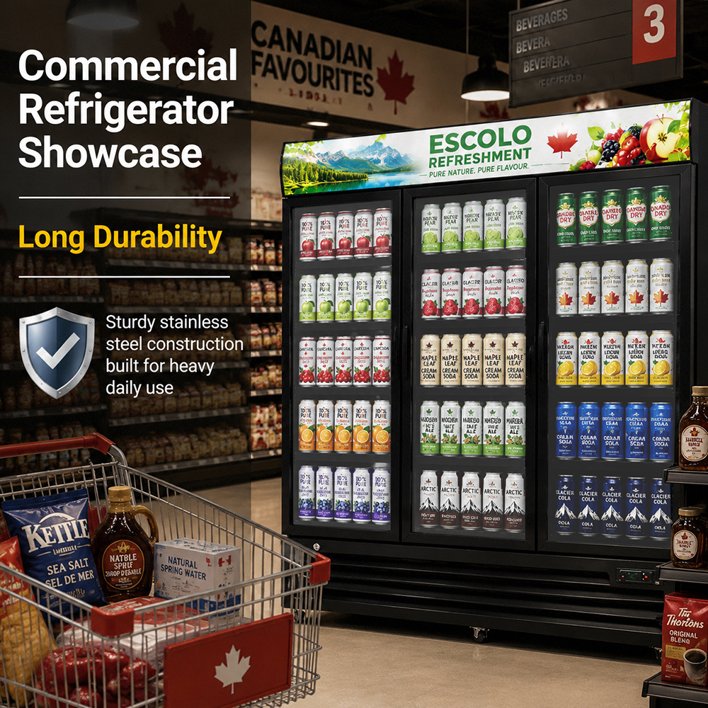 Three Glass Door Beverage Cooler with Fan Cooling and Digital Temperature Control for Supermarket Use