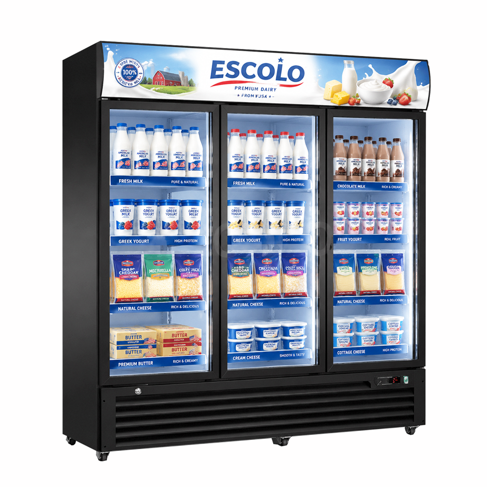 Three Glass Door Beverage Cooler with Fan Cooling and Digital Temperature Control for Supermarket Use