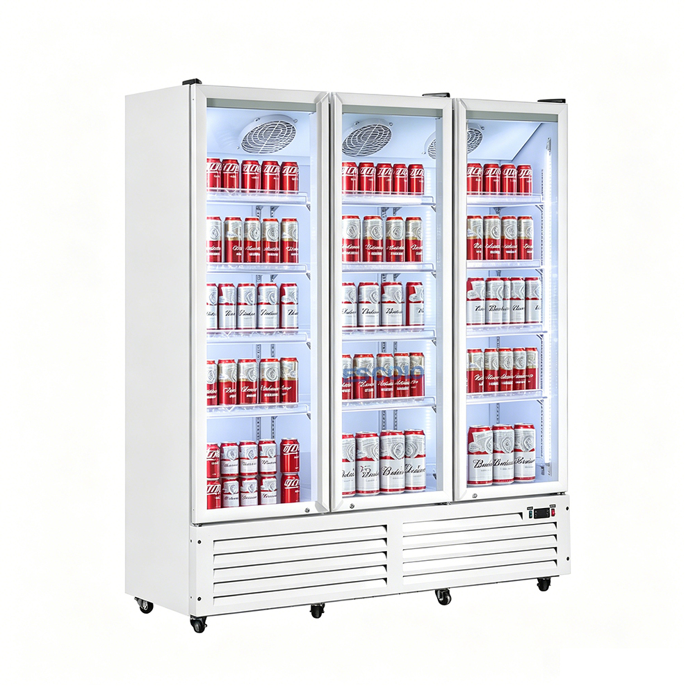 1800L Glass Door Cooler Upright Display Refrigerator for Beverage Retail with LED Fan Cooling