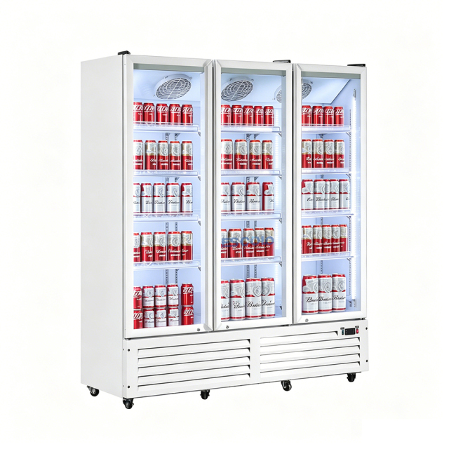 1800L Glass Door Cooler Upright Display Refrigerator for Beverage Retail with LED Fan Cooling