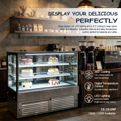 Right Angle Glass Front Cake Showcase with Adjustable Temper Glass Shelves Clear for Cake Showcase
