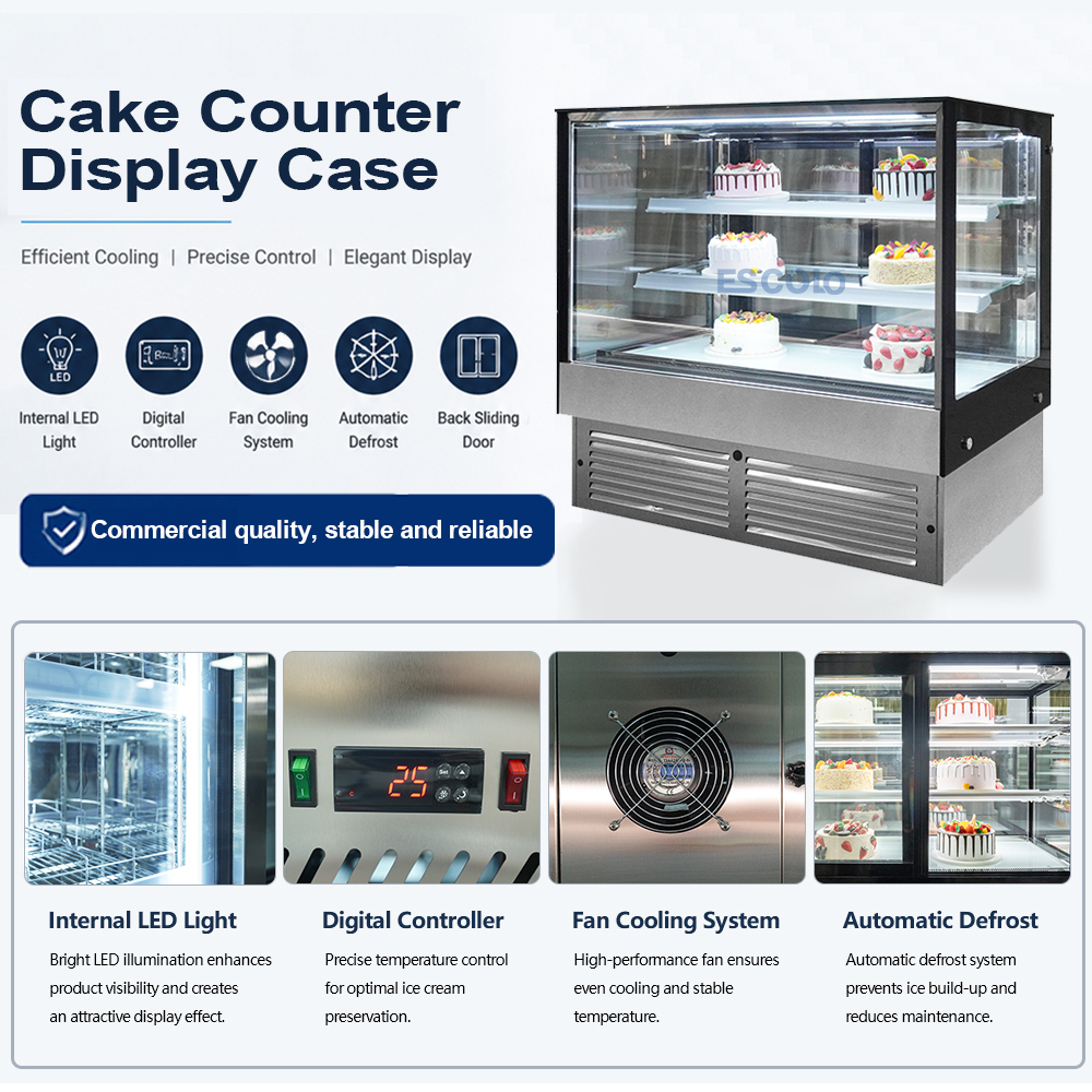 Right Angle Glass Front Cake Showcase with Adjustable Temper Glass Shelves Clear for Cake Showcase