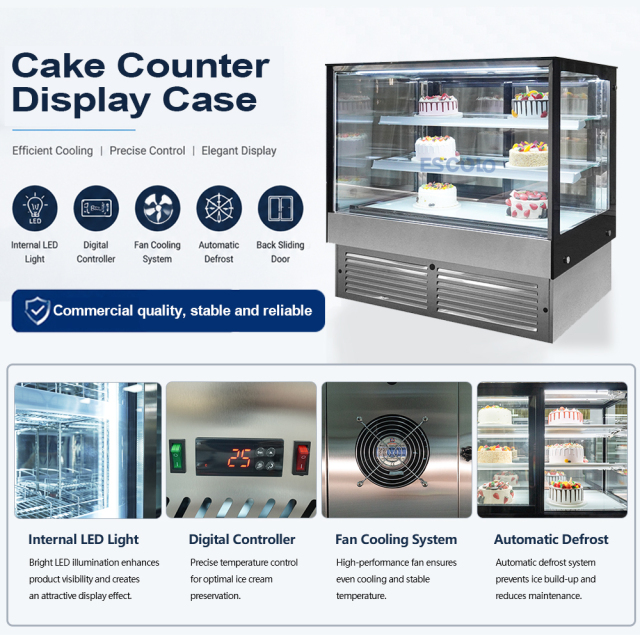 Right Angle Glass Front Cake Showcase with Adjustable Temper Glass Shelves Clear for Cake Showcase