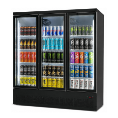 Upright Display Cooler 1800L Glass Beverage Cooler Commercial Fan Cooling Refrigerator for Supermarket Display