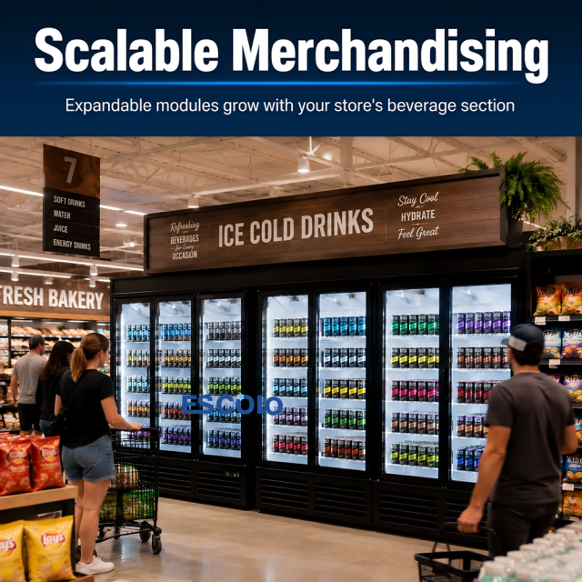 2000L Beverage Cooler 4 Door Commercial Display Refrigerator for Retail Stores
