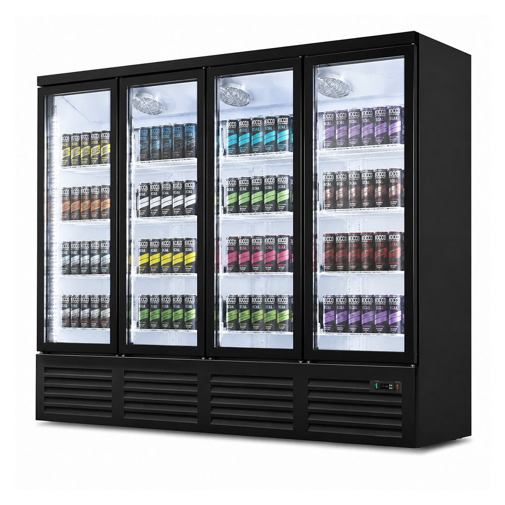 2000L Beverage Cooler 4 Door Commercial Display Refrigerator for Retail Stores
