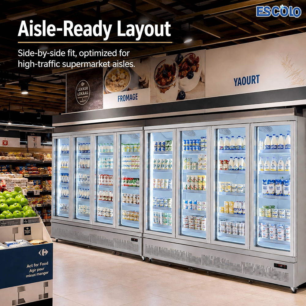 High Capacity Commercial Beverage Display Refrigerator with Multi Glass Doors for Supermarkets