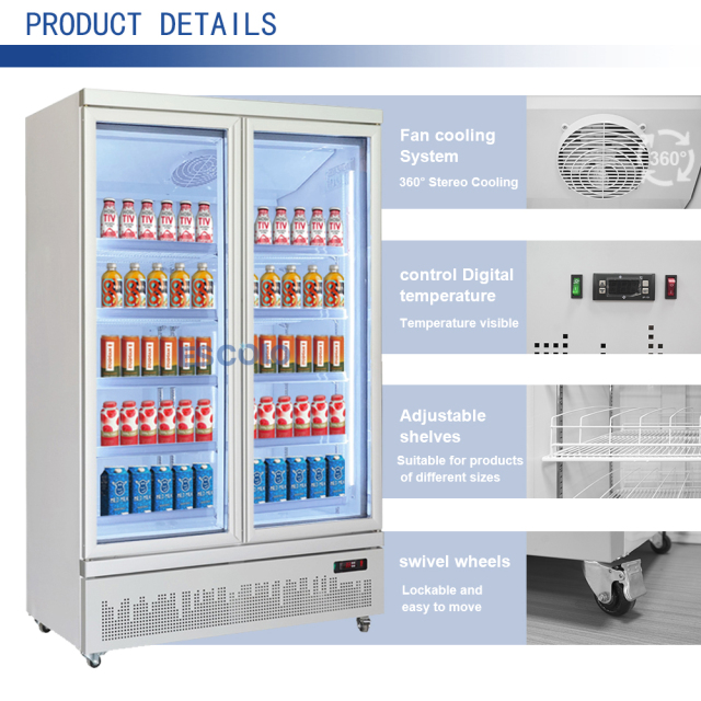Double Door Beverage Display Cooler for Retail & Supermarkets