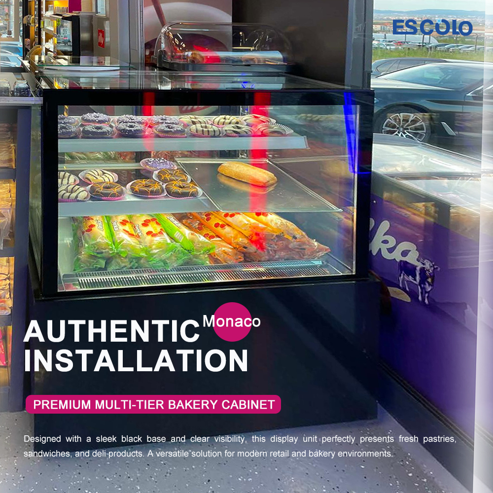 Commercial Rectangle Glass Design Cake Showcase with 2/3 Adjustable Shelves and LED Light