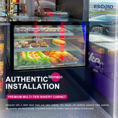 Commercial Rectangle Glass Design Cake Showcase with 2/3 Adjustable Shelves and LED Light