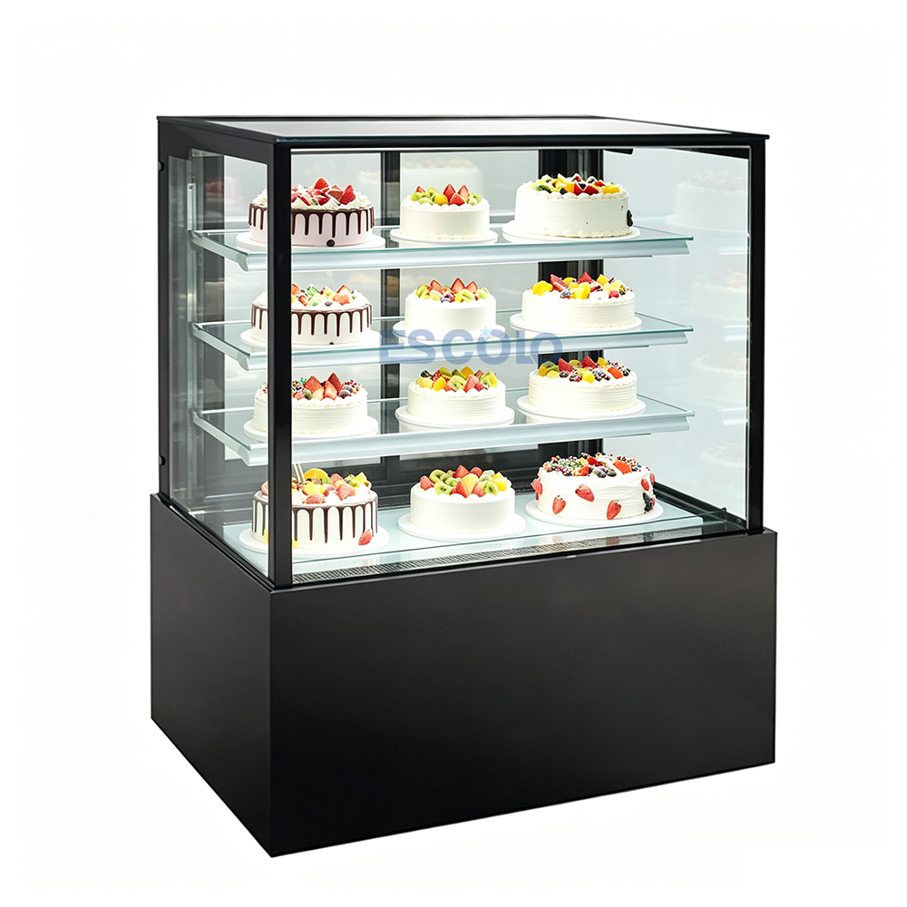 Commercial Rectangle Glass Design Cake Showcase with 2/3 Adjustable Shelves and LED Light