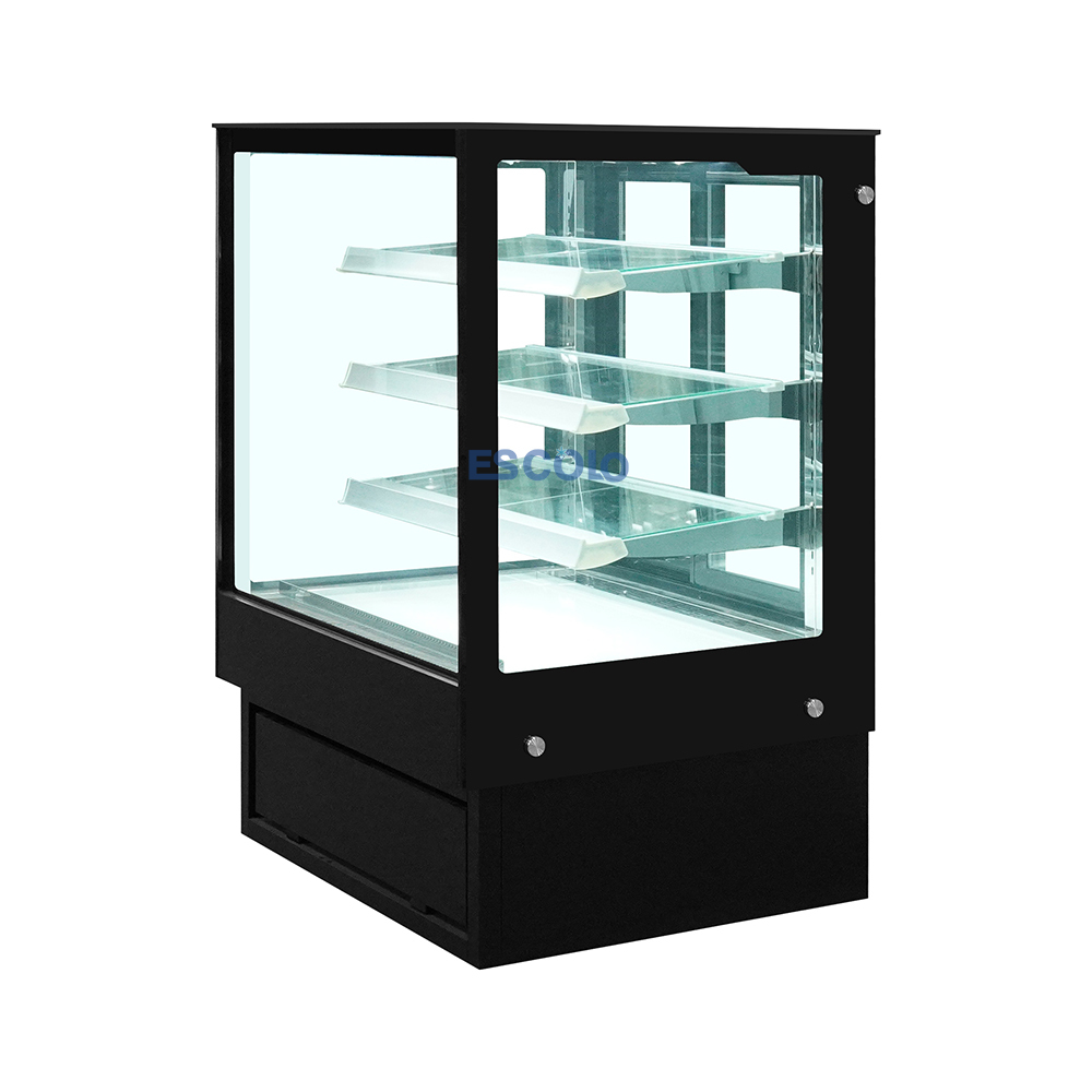 Premium Curved Glass Cake Display Counter with Marble Base & Warm LED, Stainless Steel Pastry Refrigerator