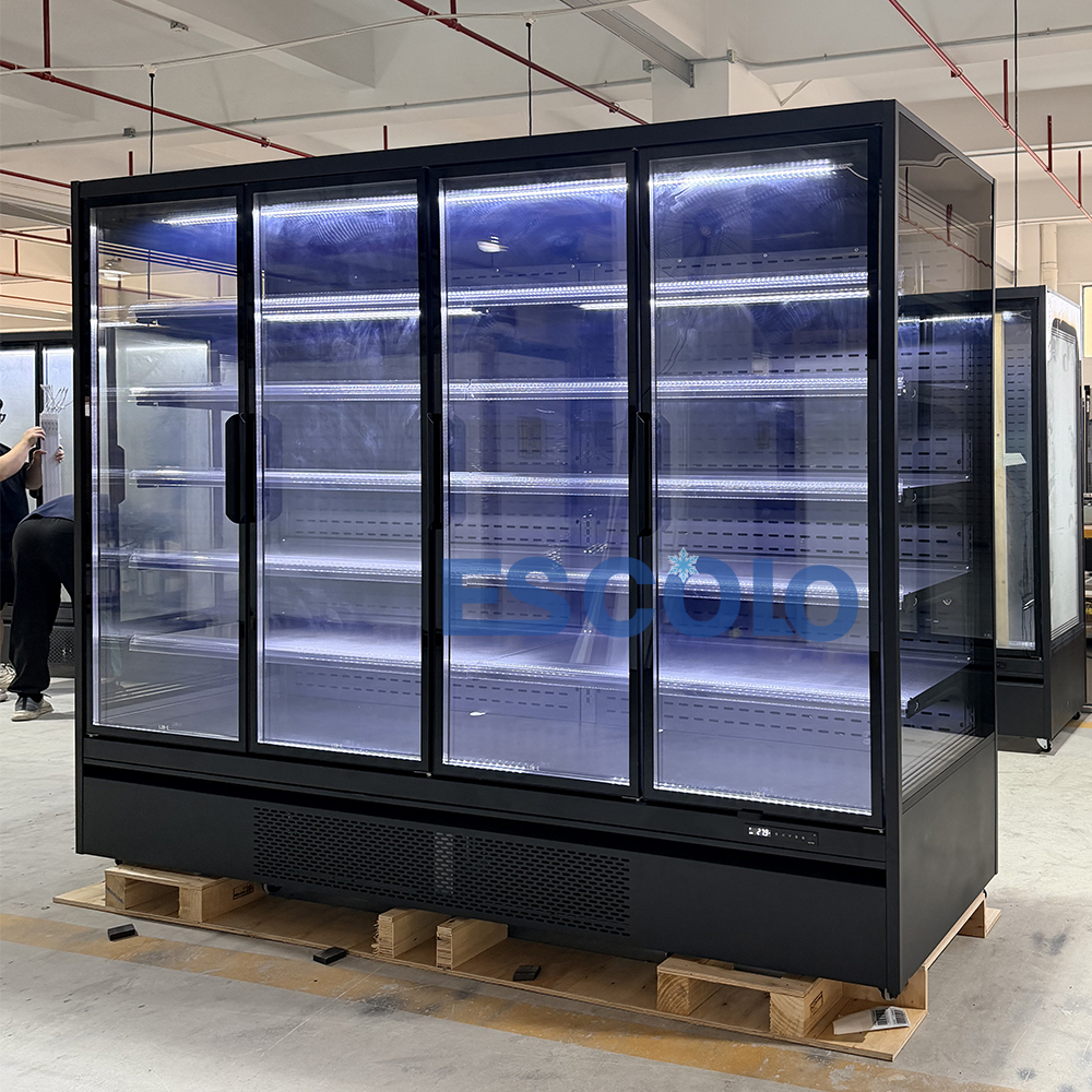 B2B Commercial Four Sliding Glass Door Display Open Chiller Large Capacity for Soft Drink Storage and Showcase
