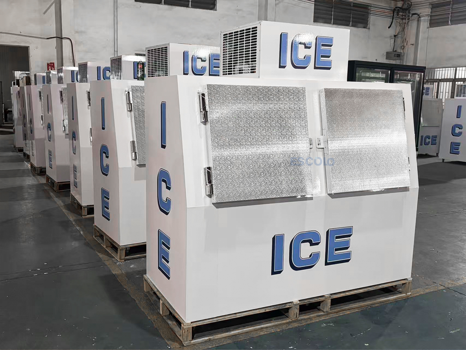 Double Slanted Door Ice Storage Freezer | Large Capacity Commercial Ice Storage Cabinet