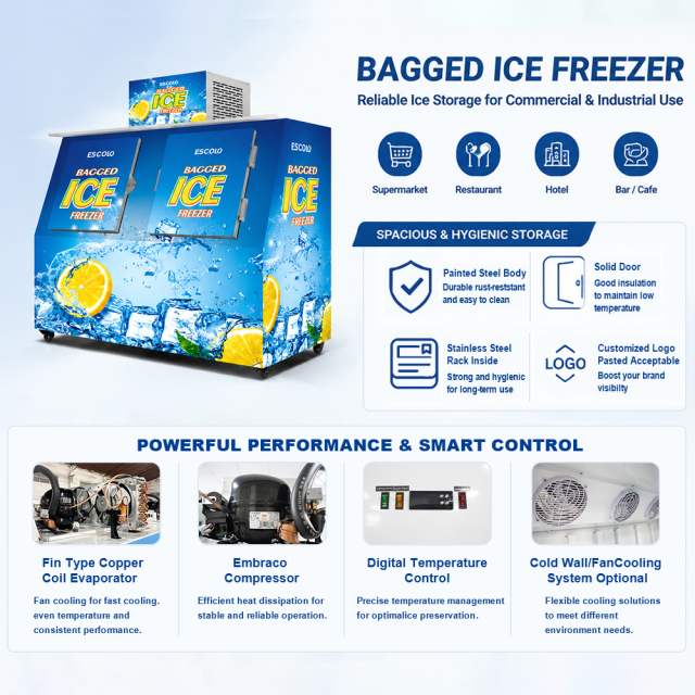 Double Slanted Door Ice Storage Freezer | Large Capacity Commercial Ice Storage Cabinet