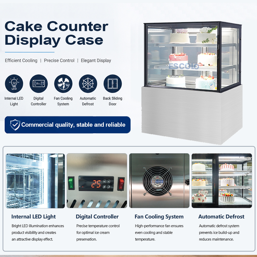 Bakery shops rely on this unit with a dessert fridge for fresh cake display and storage