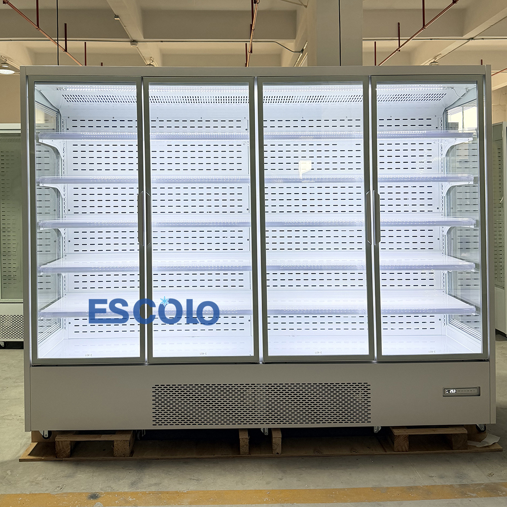 B2B Commercial Four Sliding Glass Door Display Open Chiller Large Capacity for Soft Drink Storage and Showcase