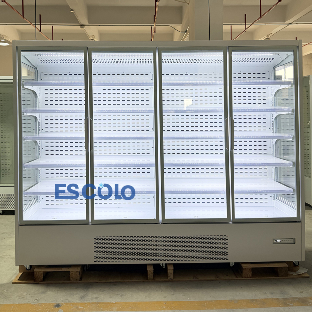 B2B Commercial Four Sliding Glass Door Display Open Chiller Large Capacity for Soft Drink Storage and Showcase