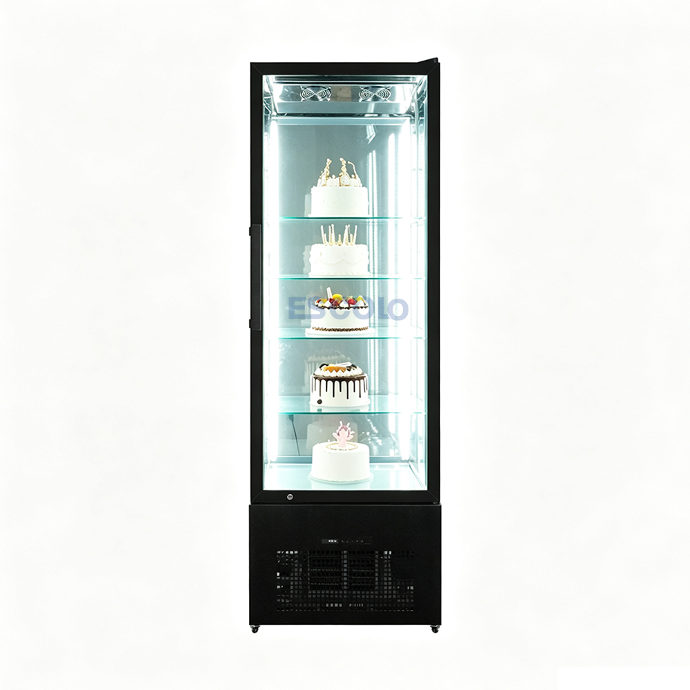 Premium Curved Glass Cake Display Counter with Marble Base & Warm LED, Stainless Steel Pastry Refrigerator