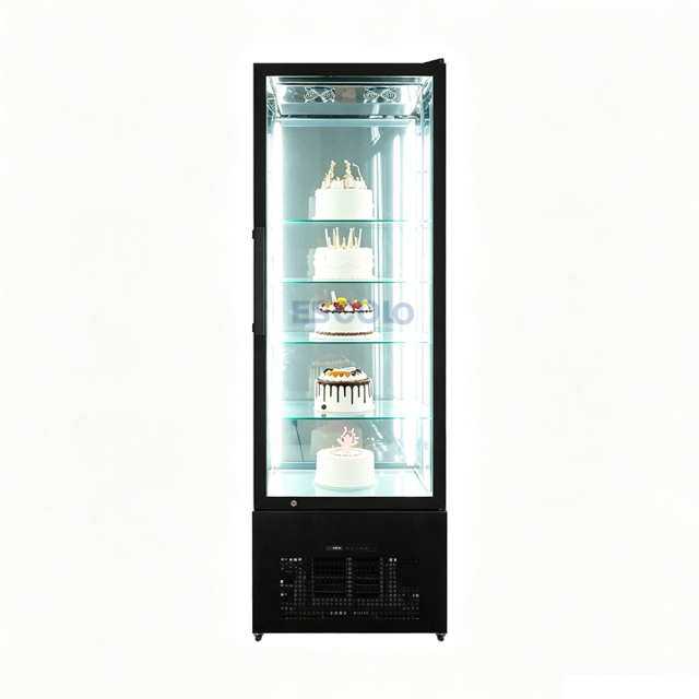 Premium Curved Glass Cake Display Counter with Marble Base & Warm LED, Stainless Steel Pastry Refrigerator