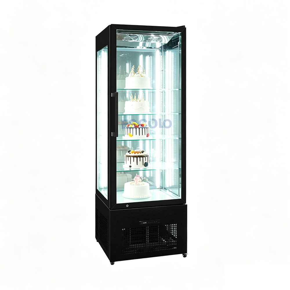 Premium Curved Glass Cake Display Counter with Marble Base & Warm LED, Stainless Steel Pastry Refrigerator