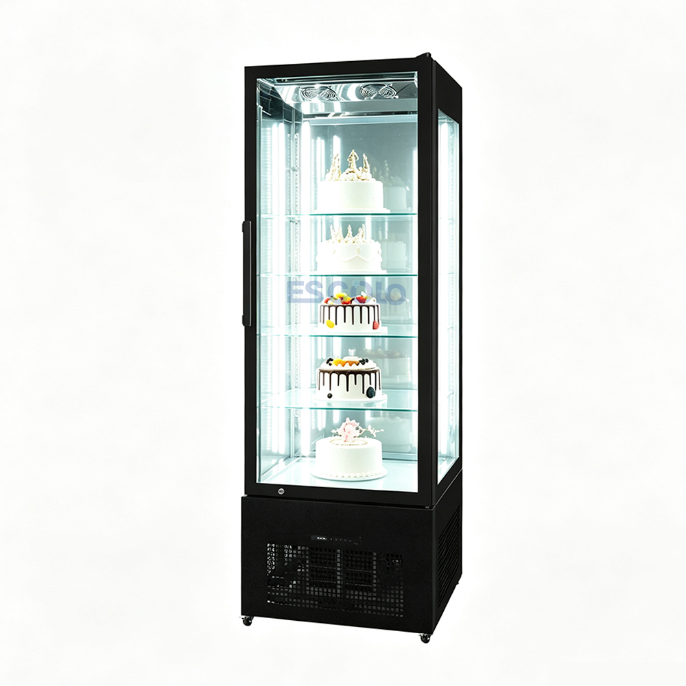 Premium Curved Glass Cake Display Counter with Marble Base & Warm LED, Stainless Steel Pastry Refrigerator