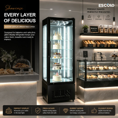 Premium Curved Glass Cake Display Counter with Marble Base & Warm LED, Stainless Steel Pastry Refrigerator