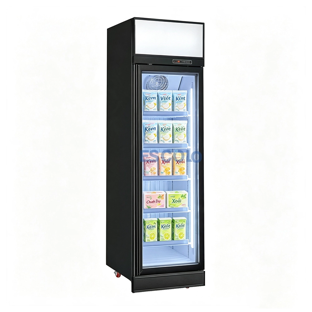 Commercial upright glass door display freezer ES-D620-1M-F with the door closed