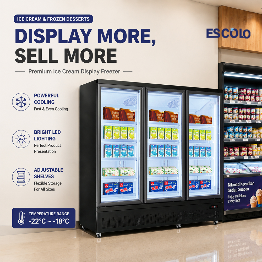 1200L Commercial Deep Freezer with Glass Door for Retail Display and Supermarket Applications