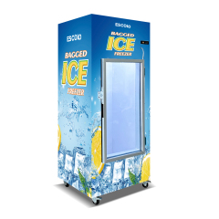 Upright Ice Storage Bin for Retail Shops with LED Lighting and Flexible Cooling