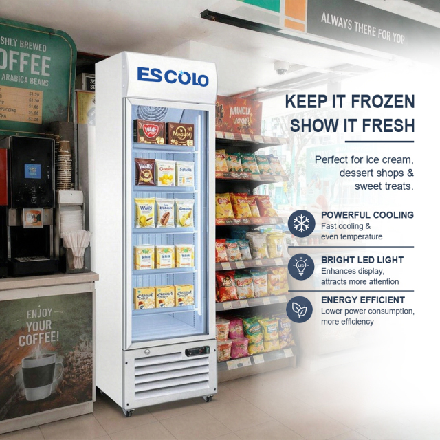Commercial Single Glass Door Display Freezer with Fan Cooling and Digital Control