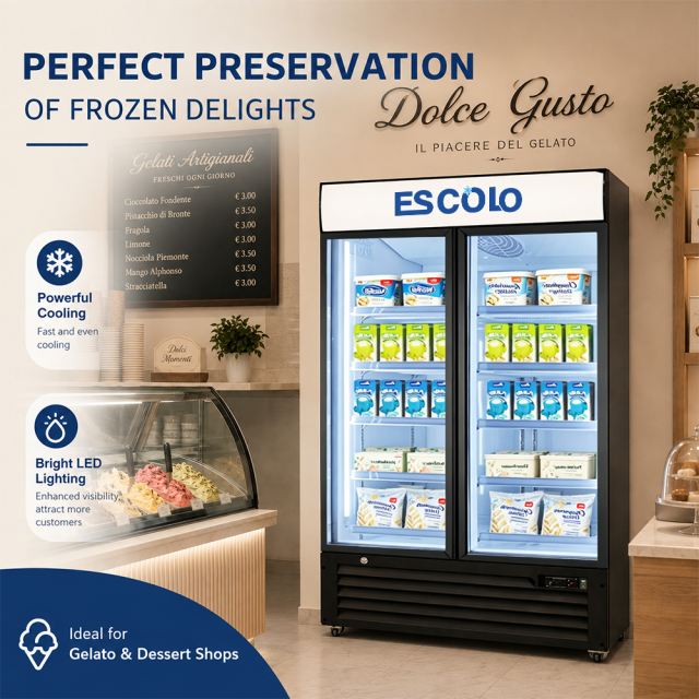 Supermarket freezer with double glass door cooler for retail display