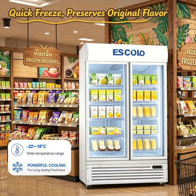 Supermarket freezer with double glass door cooler for retail display