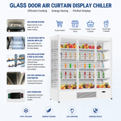 3-Door Refrigerated Display Case with LED Shelves for Easy Grocery Merchandising