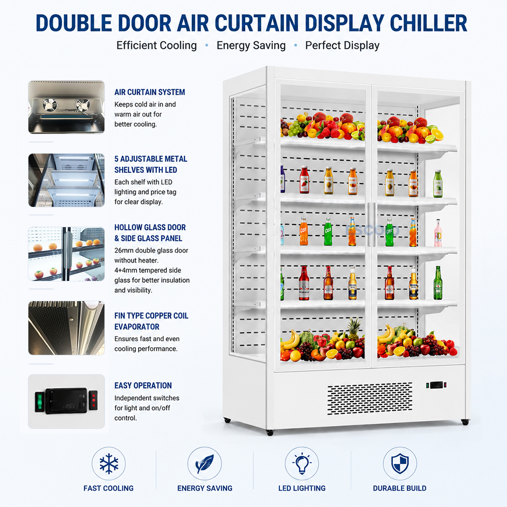 2 Door Commercial Chiller with Frameless Glass Doors for Supermarkets & Grocery Stores